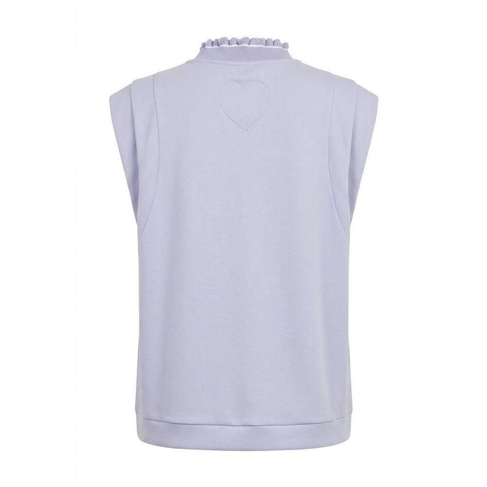 #210. Umgee Lavender French Terry Luxeknit Sleeveless Ruffled V-Neck Tank - Picture 3 of 4
